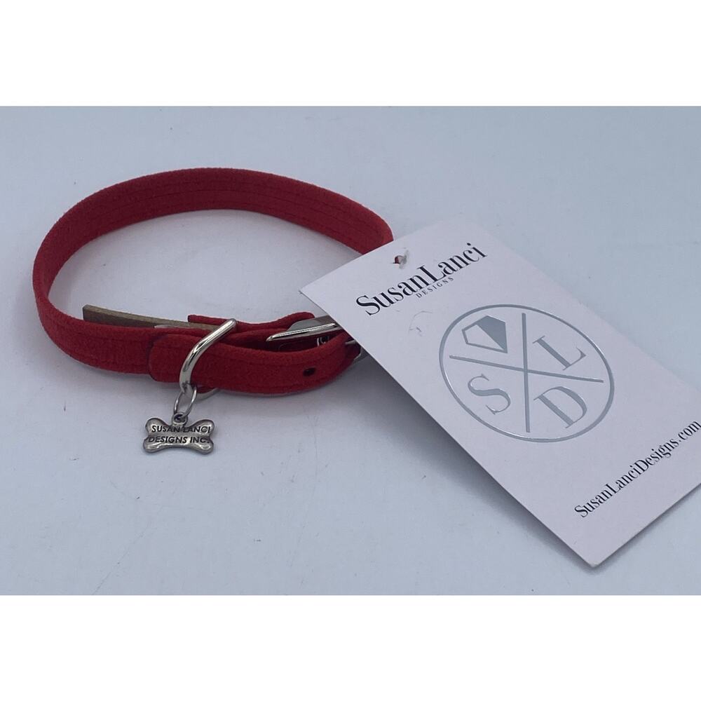 Susan Lanci Red Suede‎ Dog Collar S NWOT Designer Brand Super Soft Size Small